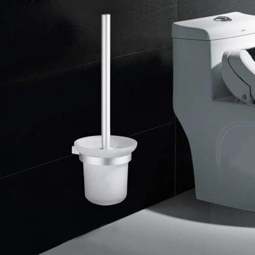 Punch-free Bathroom Accessories Wall Mounted Toilet Brush White Flexible Soft Luxury Cleaning Toilet Brush Holders Glass Metal