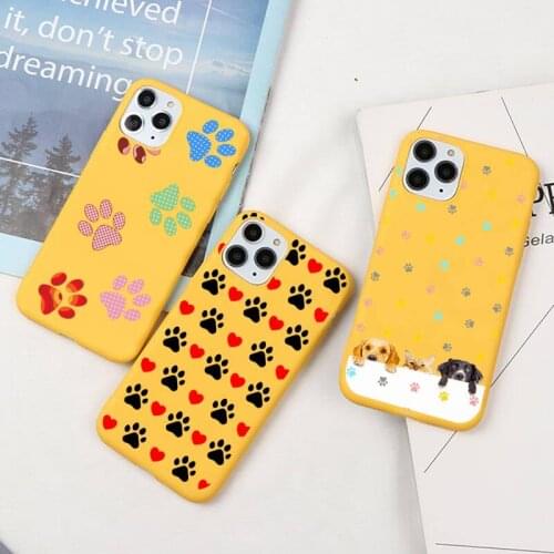 Cat Dog Paw Print Phone Case For iphone 12 11 Pro Max Mini XS 8 7 6 6S Plus X SE 2020 XR Candy yellow Silicone cover