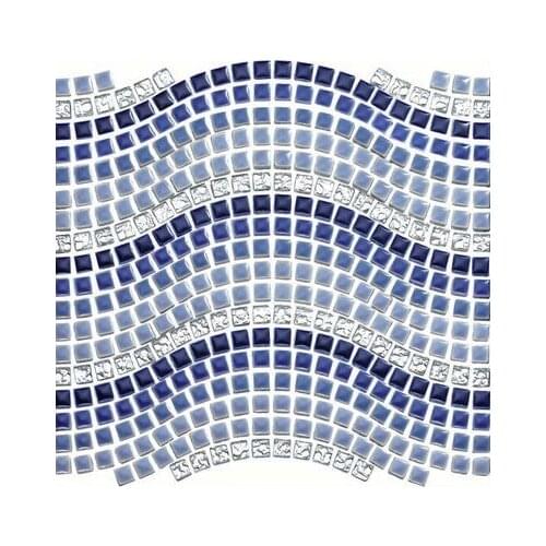 Blue gradient ceramic mosaic wave shaped mixed crystal electroplating mosaic mediterranean style for courtyard floor