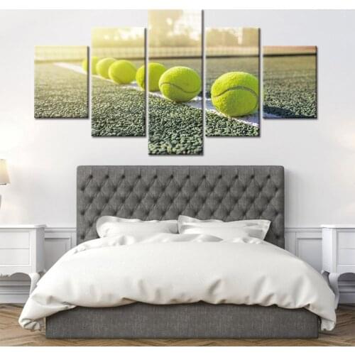 Outdoor Sports Tennis Rackets Player Court 5 Panels Poster Canvas Prints Painting Wall Art For Living Room Decor