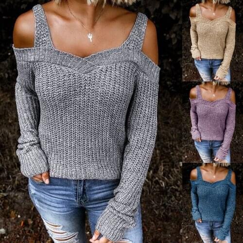 Sweaters For Women Pullover 2021 Autumn New Sexy Sling Strapless Solid Color Casual long-sleeved Sweater Clothes MMY120301