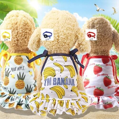 Breathable Pet Dress Spring Summer Dog Clothes with Collar Cute Fruit Pattern Dress Dog Vest Jacket Puppy for Small cat