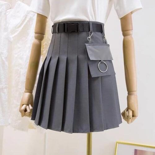 Y2K Utility Skirt With Buckle Belt Big Pocket High Waist Pleated Cargo Skirt Womens e-girl Outfit