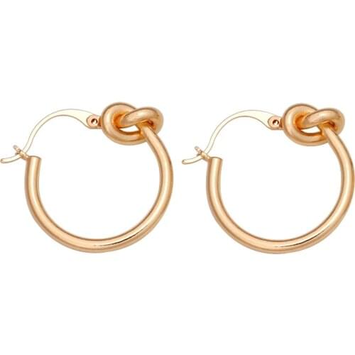 LWONG New Design Gold Silver Color Knot Hoop Earrings for Women Classic Round Circle Earrings Small Hoop Knot Earrings Huggie