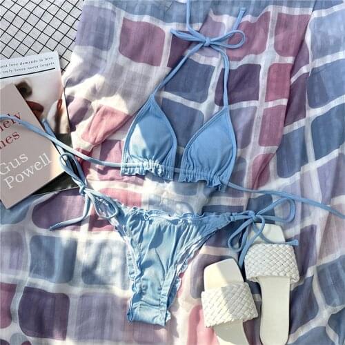 2021 Sunbathing Womens Seperated Swimwear Two Pieces Ruffled Frilled Sexy Bathing Suit Women High Waist Thong Beachwear Bikini