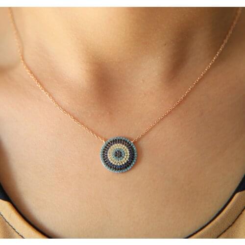 Micro pave cz disco pendant 925 silver fashion rose gold chain women necklace