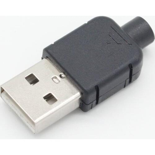 10 Sets DIY USB 2.0 Connector Plug A Type Male 4 Pin Assembly Adapter Socket Solder Type Black Plastic Shell For Data Connection