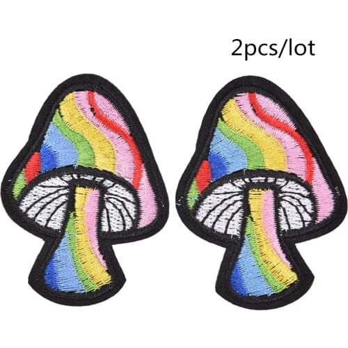 2pcs/lot Mushroom Retro 70s Hippie Love Peace Weed Iron-On Patch Fabric Sewing On Applique For Jacket Clothes Badge DIY Apparel