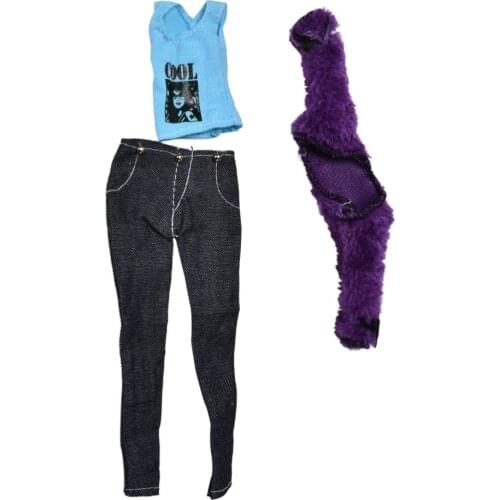 3 Pcs/Set Fur Coat Suit for 11" Dolls Black Pants Fur Purple Coat Fashion Kid Dolls Accessories