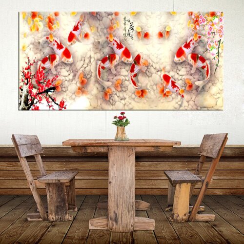 5D Full Diamond Painting Chinese Abstract Nine Koi Fish Lotus DIY Embroidery Home Decorations Rhinestones Pictures
