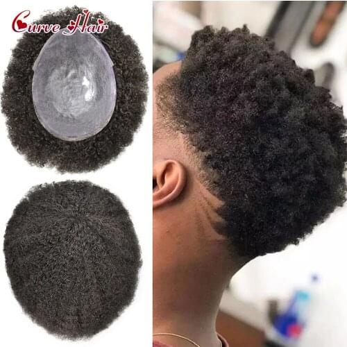 Afro Toupee For Black Men Full Pu Injection Poly Skin Afro Wave Mens Replacement System Fashion African American Men Hair Unit