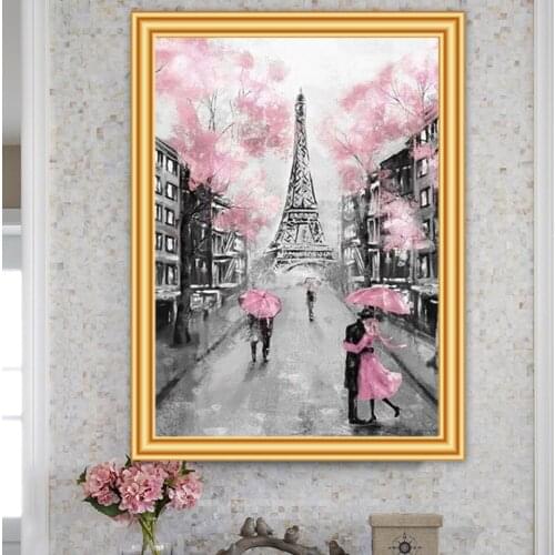 5D Diy Diamond Painting Rainy Day Landscape Cross stitch Diamond Embroidery Mosaic Art Rhinestones Couple Paris Tower Decor Gift