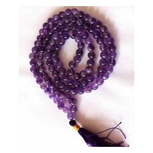 Amethyst Crystal Gem stone108 Mala Prayer Beads Buddhist, meditation, Hinduism