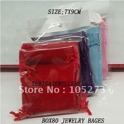 Wholesale Velvet jewelry gift bags pouches packing bag gift bag size:7x9cm.mixes color 100pcs/lot free shipping Box080