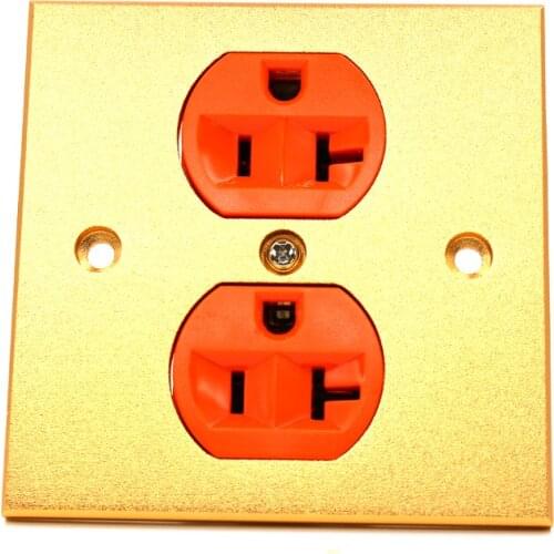 Free shipping one piece pure alloy Wall Power Audio AV Grade Wall Power Outlet 2 Port orange 86mmX86mm wall power sock with gold