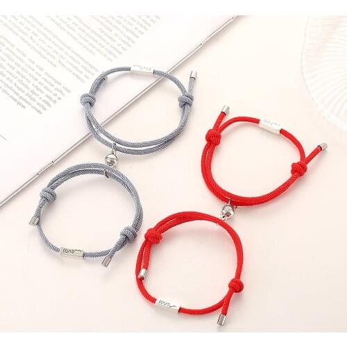 Polyester Braiding Adjustable Magnetic Braided Bracelets Distance Antique Silver Color Rectangle Message " LOVE " Women Jewelry