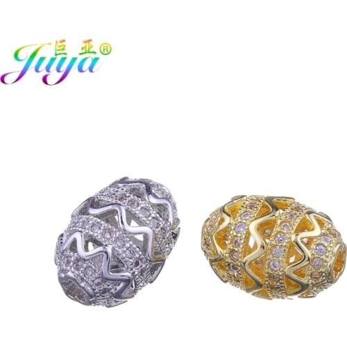 Juya DIY Needlework Charm Beads Supplies Cubic Zirconia Hollow Decorative Oval Beads For Natural Stones Perles Jewelry Making