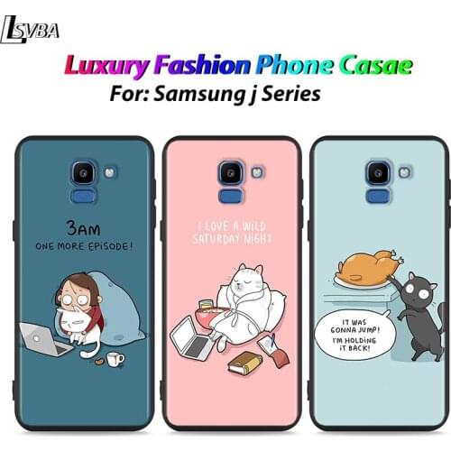 Black Shell Cartoon Cat Animal for Samsung Galaxy J7Duo J2 J4 Core J6 J4 Plus J8 J3 J7 J5 Prime 2018 2017 Phone Case