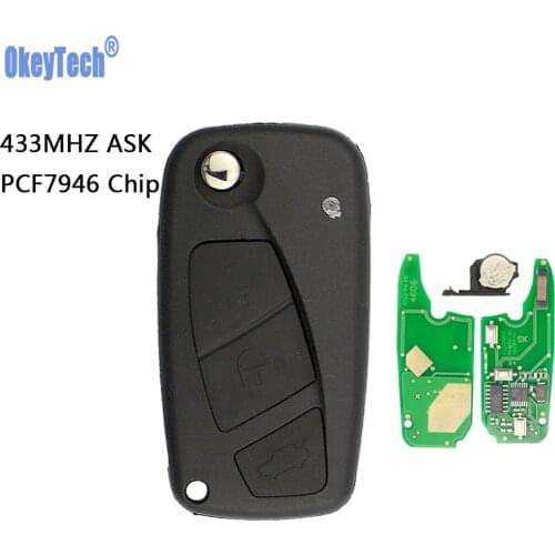 OkeyTech 433MHz PCF7946 Chip 3 Button Flip Remote Car Key Fob For Fiat Punto Ducato Stilo Panda Replacement Car Key Uncut Blade