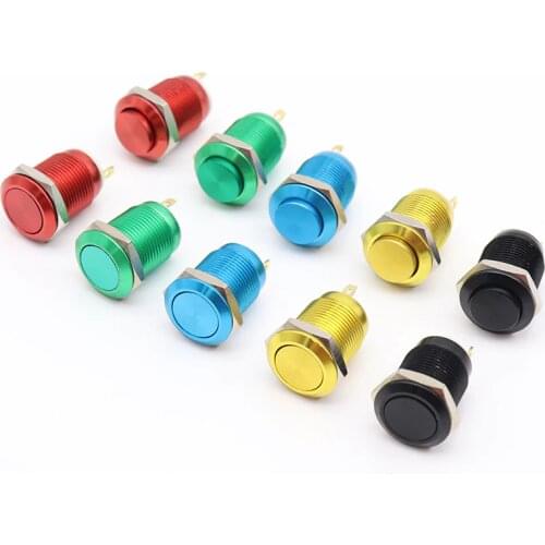 1pc 12mm Color Oxidation Metal Push Button Switch Flat/High Head Waterproof Self-reset/Momentary Normal Open Pin Terminal