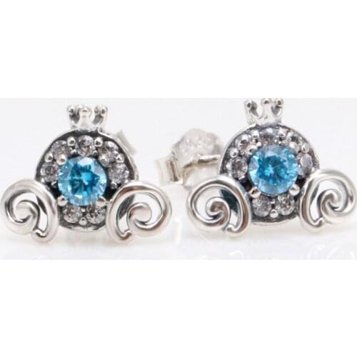 DoDoFly Fashion New Original 925 Sterling Silver Cinderella Pumpkin Carriage Blue Zircon Stud Earrings