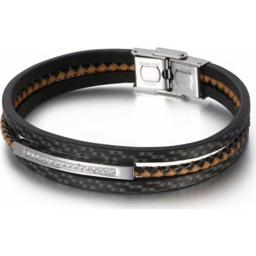 Jewels Store 21.5cm Stainless Steel Gold Multi Layer Charm Bracelet Men Retro Genuine Leather Wrap Wristband Jewelry Accessories