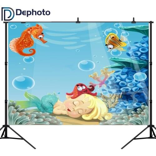 DePhoto Newborn Little Mermaid Photography Backdrops Birthday Party Baby Shower Backgrounds for Photo Shoot Studio