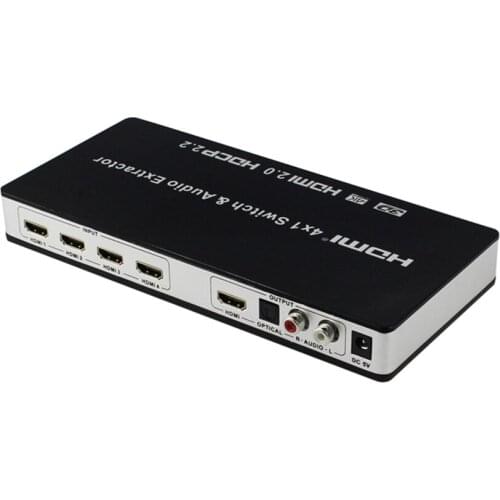 HDMI 2.0 Switch 4x1 HDMI Switcher Converter 4 in 1 out Audio Extractor Toslink/SPDIF RCA 4Kx2K@60Hz HDMI2.0 HDCP2.2 7.1CH