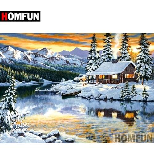 HOMFUN 5D Diamond Pattern Rhinestone Needlework Diy Diamond Painting Cross Stitch "Snow scene" Diamond Embroidery A07890