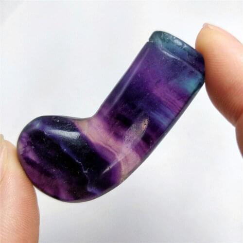 Customized Natural Rainbow Fluorite Crystal Carved Hat Decorations Gifts Small Carvings Snow Boot Shoe Feng Shui