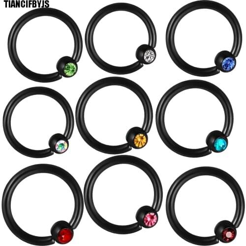 TIANCIFBYJS Black Ball Closure Ring Captive Bead BCR 16g 1.2mm Nose Ear Helix Tragus Lip 10 Colours piercing Body jewelry 50pcs