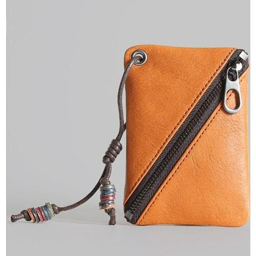 ERAL Travelers top layer leather coin purse. First layer of mini wallet. Very thin design can put cards and keys. Easy to carry