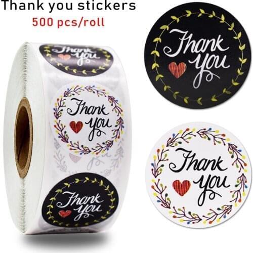 50pcs Round Floral Thank You Stickers Black and white 2 stylesfor Wedding Favors and Party Handmade Stickers Envelope Seal