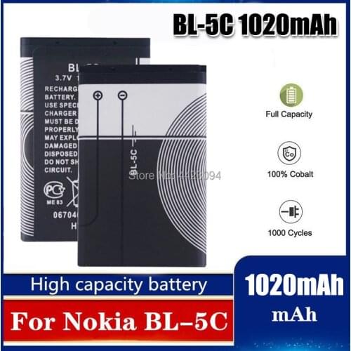1020mAh BL-5C BL5C BL 5C Li-ion Lithium Battery For Nokia 1112 1208 1600 2610 2600 n70 n71 Mobile Phone Replacement cell