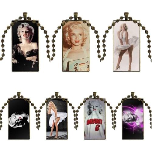 Marilin Monroe And Miami For Women Men Glass Cabochon Pendant Necklace Rectangle Fashion Necklace