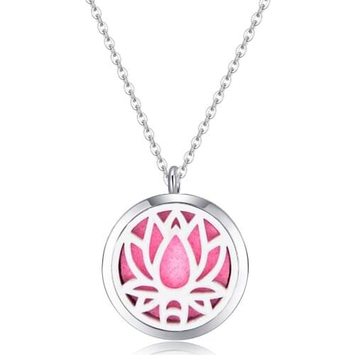 Mesinya 10pcs silver color womens Saint Yoga Lotus Essential Oils surgical 316L S.Steel Perfume Diffuser Locket Necklace