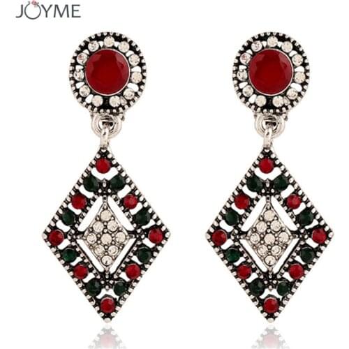 Fashion Resin Crystal Women Earrings No Hole Red Long Bohemian Silver Color Earring Cuff Clips Earrings Without Pierced Ear Clip