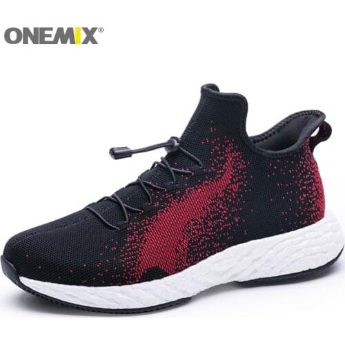 ONEMIX Man Sport Sneakers in Black Outdoor Running Shoes Durable Rubber Out sole Men Sneakers Slip on Walking Loafer Shoes Sales
