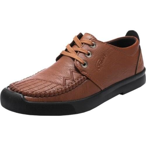 2021 Early Autumn New Korean Style Leather Casual Shoes Comfortable Lace-up Shallow Boat Shoes Breathable Waterproof Size 36-44