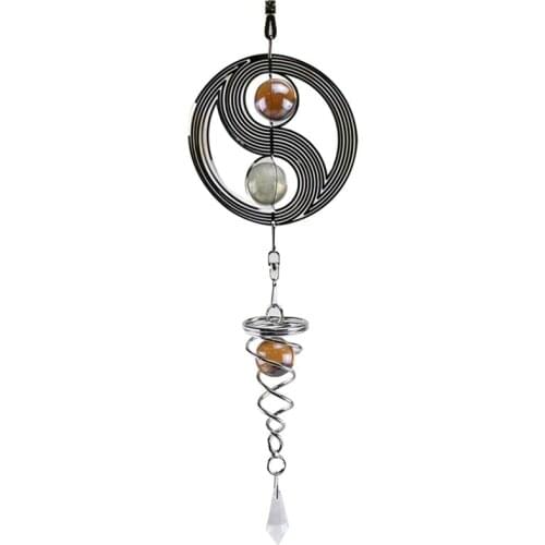 New Metal Wind Spinner, Hanging Wind Chime Yin Yang with Crystal Ball for Garden Home Outdoor Indoor