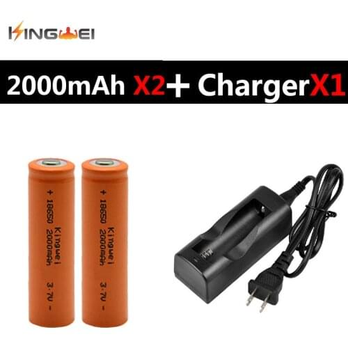 Original KingWei NK-803C 18650 Battery Charger With 2 Pieces Orange 18650 2000mAh 3.7v Rechargeable Li-ion Battery for Headlamp