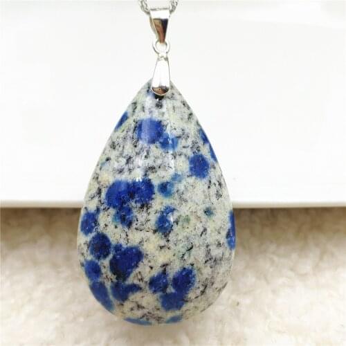 Genuine Natural Blue K2 Jade Volcanic Pendant Necklace 42x27x15mm Women Men Rare Water Drop Stone Love Gift Necklace AAAAAA