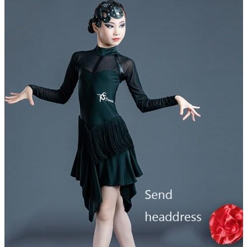 New ChildrenS Latin Dance Dress Long Sleeve Fringed Dress For Girls Professional Latin Competition Dance Dress Clothes DN6795