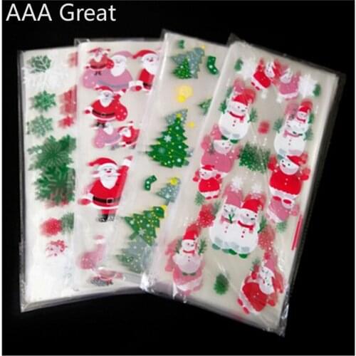 100Pcs/Lot OPP Flat Pocket Christmas Gift Packaging Bags Cookies Candy Packaging Bag Festival Shopping Storage Pouches Food Cake