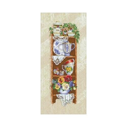 Cabinet Shelves and Cups Counted Cross Stitch 11CT 14CT 18CT DIY Chinese Cross Stitch Kits Embroidery Needlework Sets