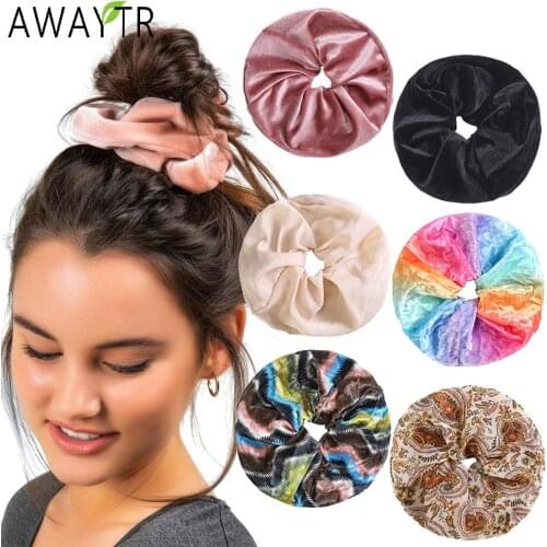 Velvet Scrunchie Hairband For Women Bow Girls Elastic Hair Bands Tie Rope Ponytail Holder Hair Accessories Satin Solid Headbands