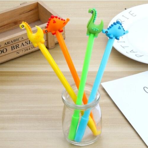 24 pcs Creative new cartoon cute dinosaur black gel pen student learning stationery stationery for school cute pens