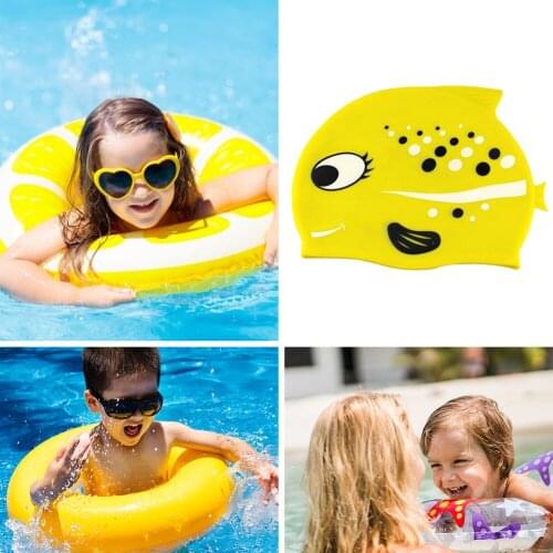 Swimming Cap Cartoon Fish Shaped Children Kids Silicone Gel Swim Pool Hat Cover Children Sportswear Accessories