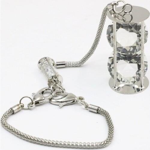 Pretty copper car keychains jewelry silver-color 25x47mm cube pendant long key chains buckle crystal accessories 26cm B3464