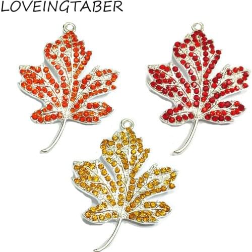 Choose Color First ) 45mm*35mm 10pcs/lot Leaf Rhinestone Pendant For Autumn Chunky Necklace